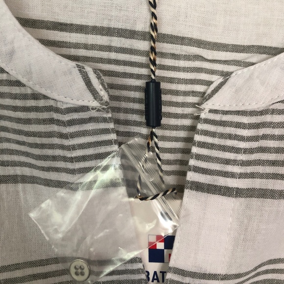 NWT Gray & White Linen Mandarin Collar Top SZ EU 40 US 10 - Picture 4 of 4